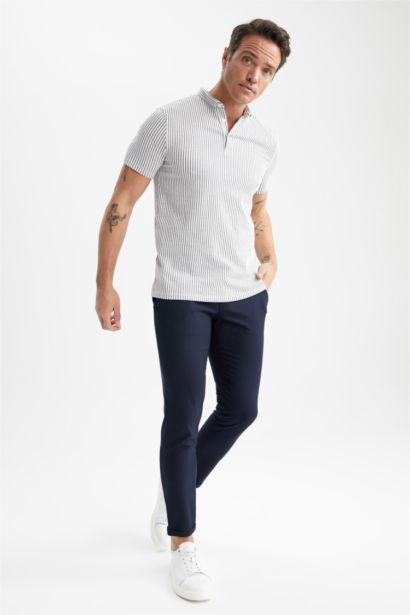 Modern Fit Polo Neck Striped Short Sleeve T-Shirt