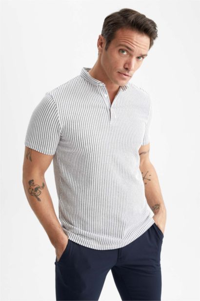 Modern Fit Polo Neck Striped Short Sleeve T-Shirt