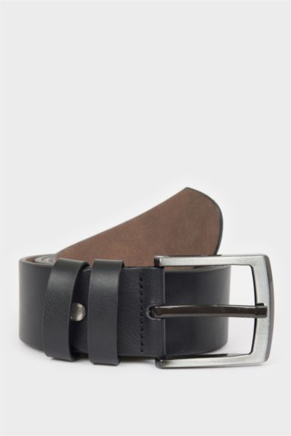 Man Rectangle Clasp Faux Leather Denim Belt