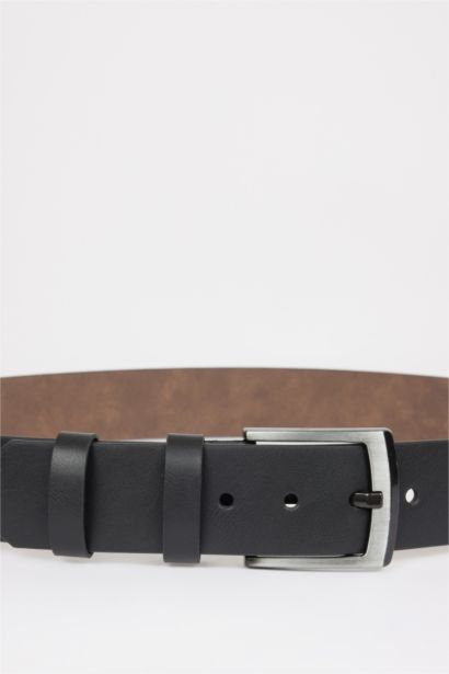 Man Rectangle Clasp Faux Leather Denim Belt
