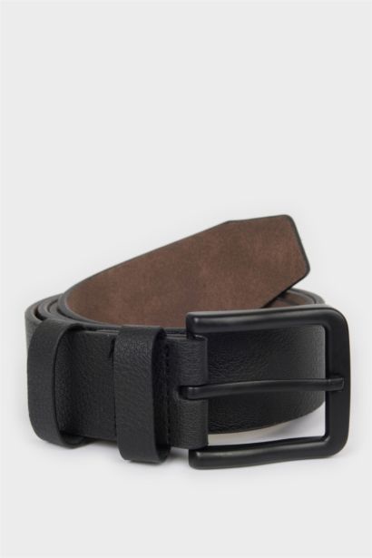 Man Rectangle Clasp Faux Leather Belt