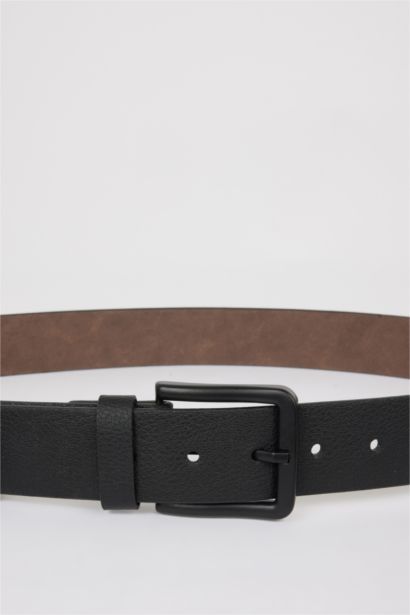 Man Rectangle Clasp Faux Leather Belt
