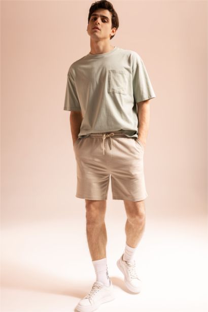 Slim Fit Cropped Hem Sweatshirt Fabric Shorts