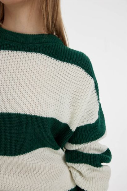 Oversize Geniş Kalıp Bisiklet Yaka Çizgili Triko Kazak