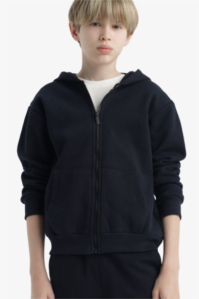 Boy Hooded School Zippered Sweatshirt