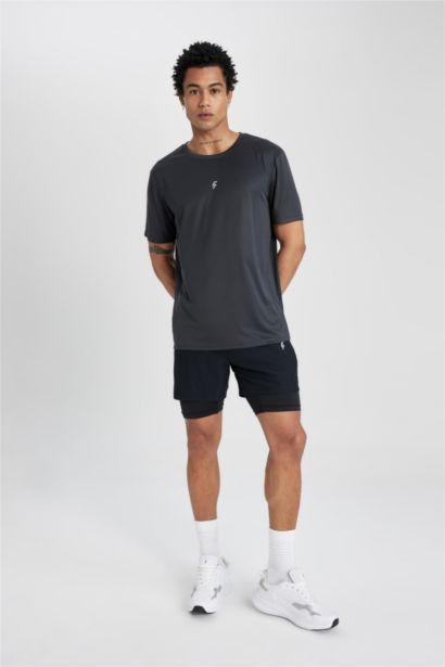 DeFactoFit Slim Fit Crew Neck Printed Sports T-Shirt