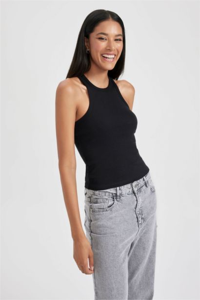 Slim Fit Halter Collar Ribbed Camisole Singlet