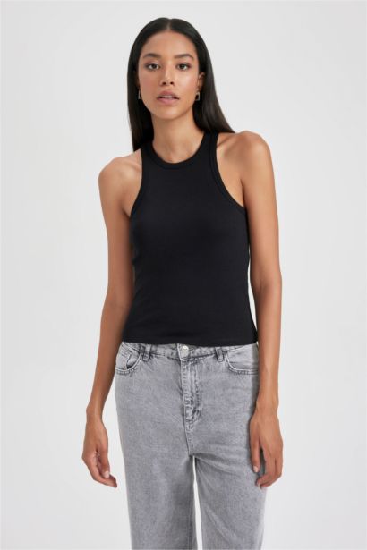 Slim Fit Halter Collar Ribbed Camisole Singlet