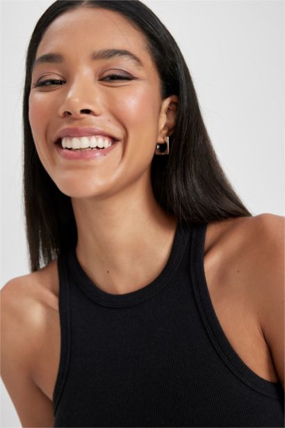 Slim Fit Halter Collar Ribbed Camisole Singlet