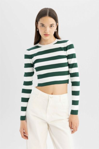 Slim Fit Striped Crew Neck Knitted Pullover