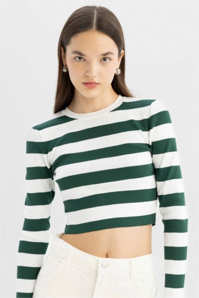 Slim Fit Striped Crew Neck Knitted Pullover