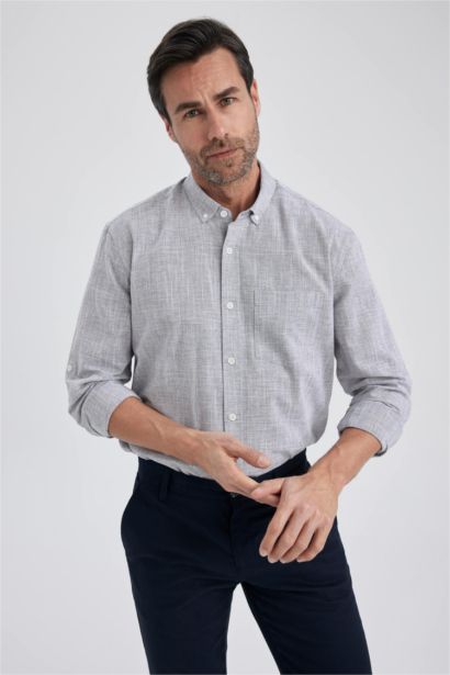 Рубашка стандартного кроя с длинным рукавом из 100% хлопка
