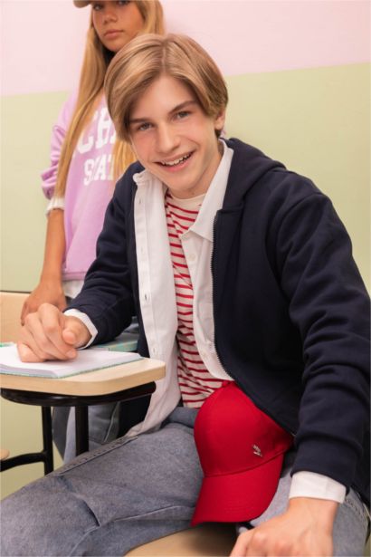 Boy Navy Blue Zip-Up Hoodie