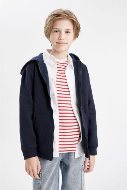 Boy Navy Blue Zip-Up Hoodie