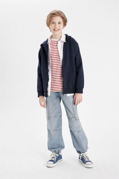 Boy Navy Blue Zip-Up Hoodie