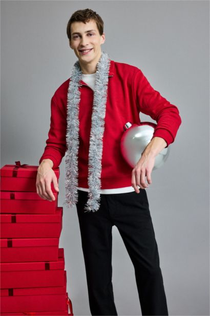 Regular Fit Half Zip Stand Collar Basic Sweatshirt