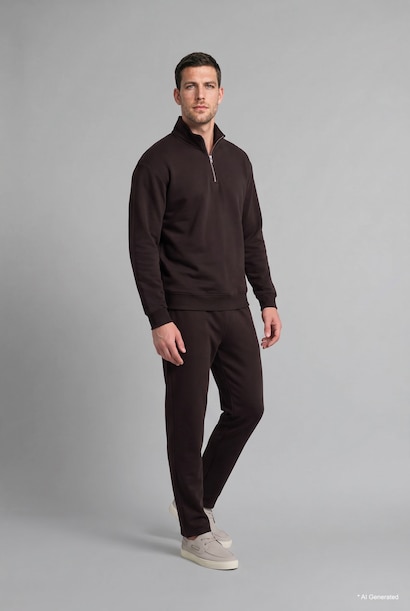Regular Fit Basic High Neck Zip-Up Sweatshirt