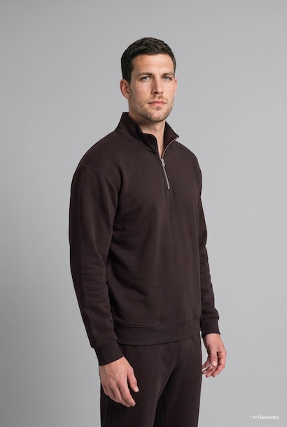 Regular Fit Basic High Neck Zip-Up Sweatshirt