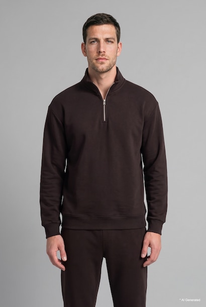 Regular Fit Basic High Neck Zip-Up Sweatshirt