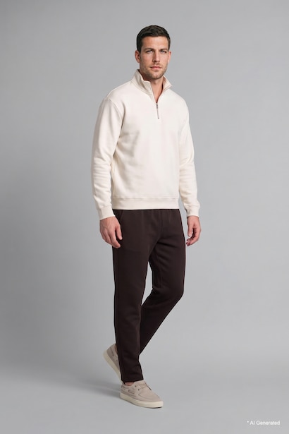 Regular Fit Mock Neck Half-Zip Basic Sweatshirt