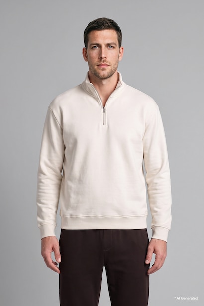 Regular Fit Mock Neck Half-Zip Basic Sweatshirt