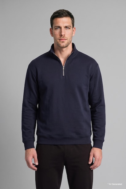 Regular Fit Mock Neck Half-Zip Basic Sweatshirt