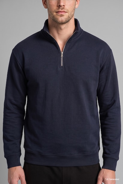 Regular Fit Mock Neck Half-Zip Basic Sweatshirt