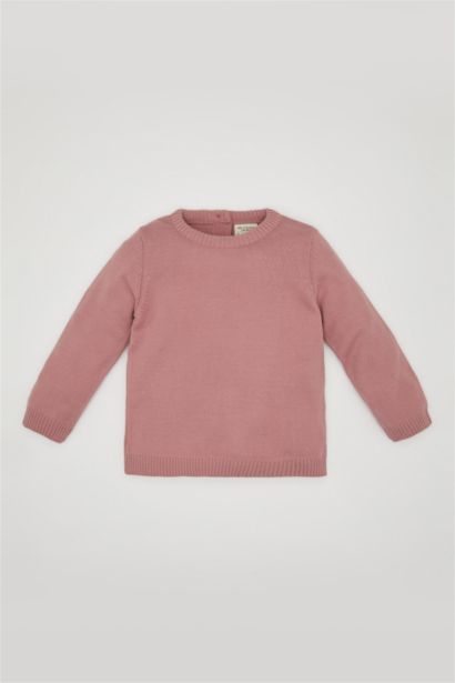 Pull  en tricot basique bordeaux à col rond pour bébé fille