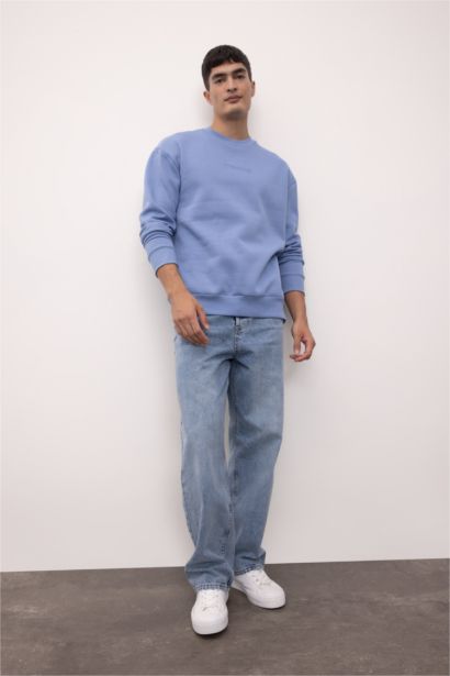 Boxy Fit Bisiklet Yaka Baskılı Sweatshirt