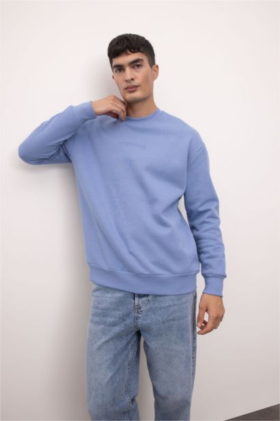 Boxy Fit Bisiklet Yaka Baskılı Sweatshirt