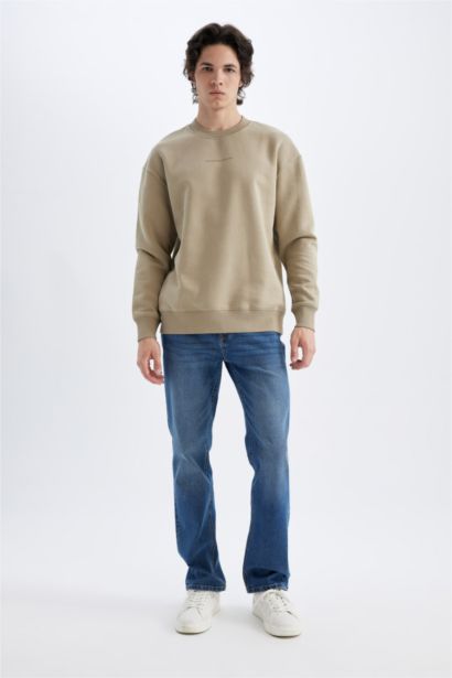 Boxy Fit Bisiklet Yaka Baskılı Sweatshirt