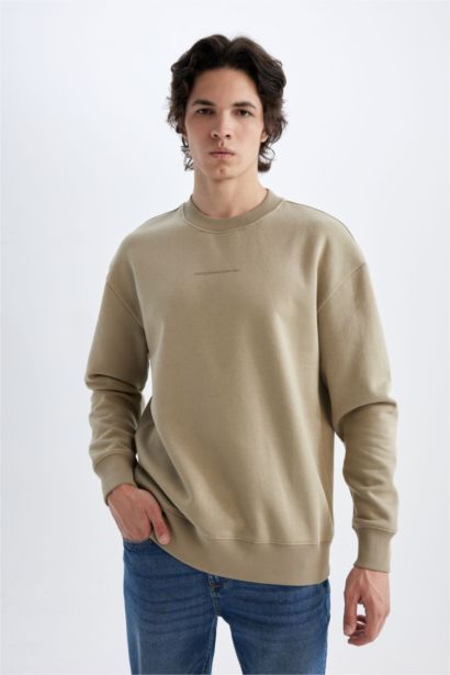 Boxy Fit Bisiklet Yaka Baskılı Sweatshirt
