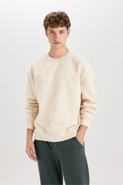 Boxy Fit Bisiklet Yaka Baskılı Sweatshirt