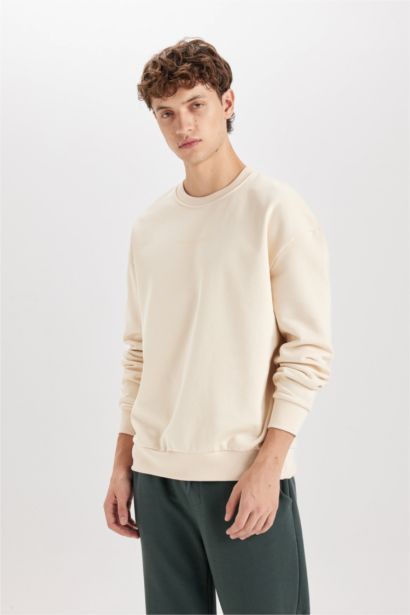 Boxy Fit Bisiklet Yaka Baskılı Sweatshirt