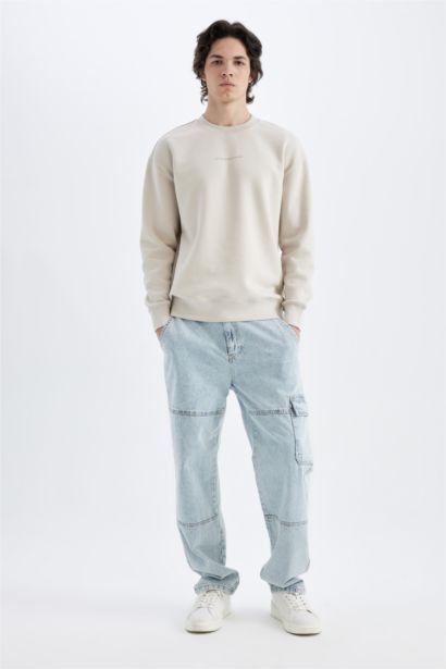 Boxy Fit Bisiklet Yaka Baskılı Sweatshirt