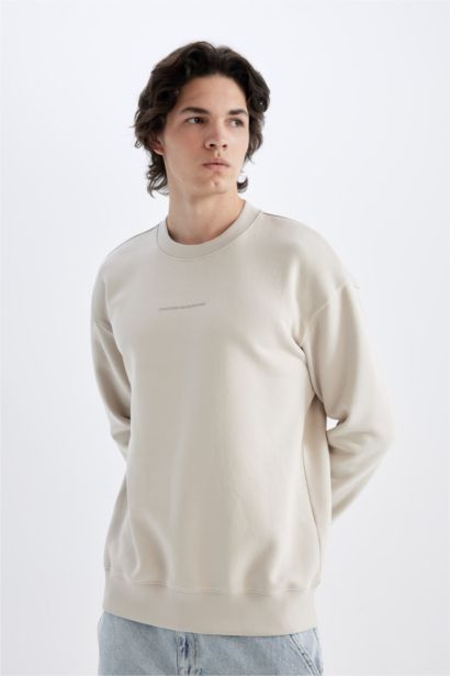 Boxy Fit Bisiklet Yaka Baskılı Sweatshirt