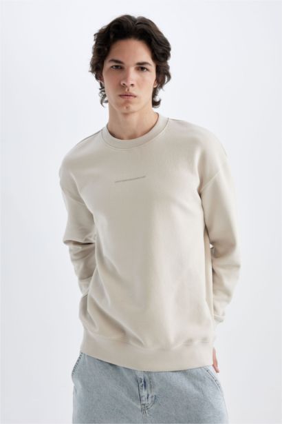 Boxy Fit Bisiklet Yaka Baskılı Sweatshirt