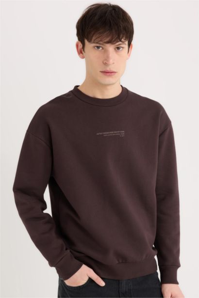 Boxy Fit Bisiklet Yaka Baskılı Sweatshirt