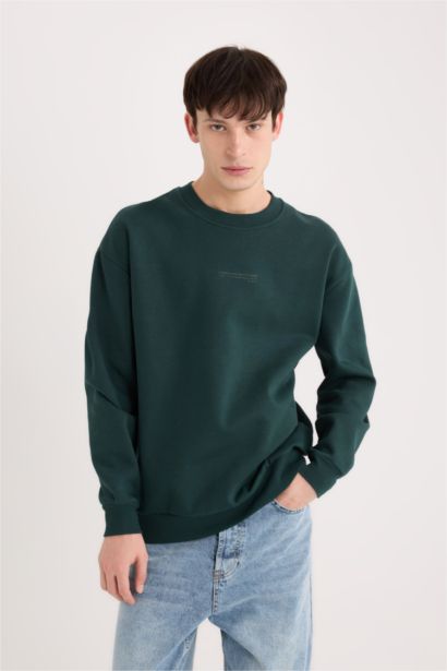 Boxy Fit Bisiklet Yaka Baskılı Sweatshirt