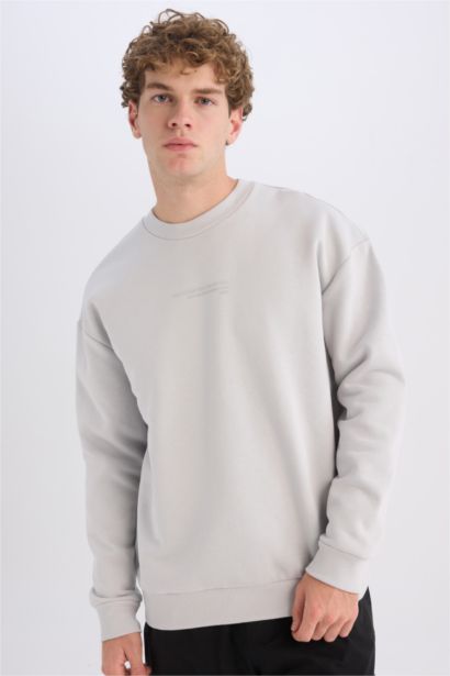 Boxy Fit Bisiklet Yaka Baskılı Sweatshirt