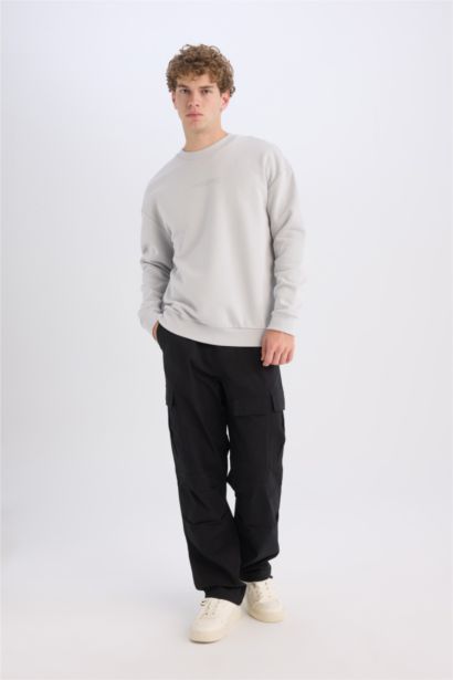 Boxy Fit Bisiklet Yaka Baskılı Sweatshirt