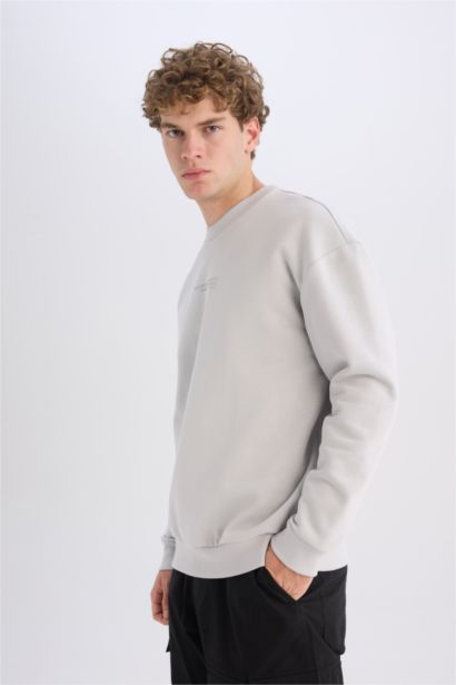 Boxy Fit Bisiklet Yaka Baskılı Sweatshirt