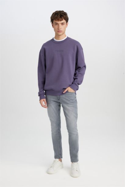 Boxy Fit Bisiklet Yaka Baskılı Sweatshirt