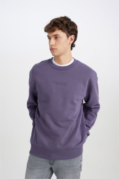 Boxy Fit Bisiklet Yaka Baskılı Sweatshirt