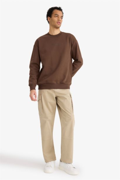 Boxy Fit Bisiklet Yaka İçi Yumuşak Tüylü Baskılı Sweatshirt