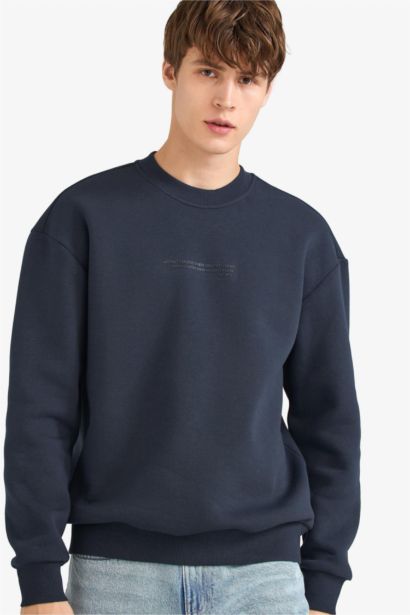 Boxy Fit Crew Neck Soft Inside Printed Sweatshirt