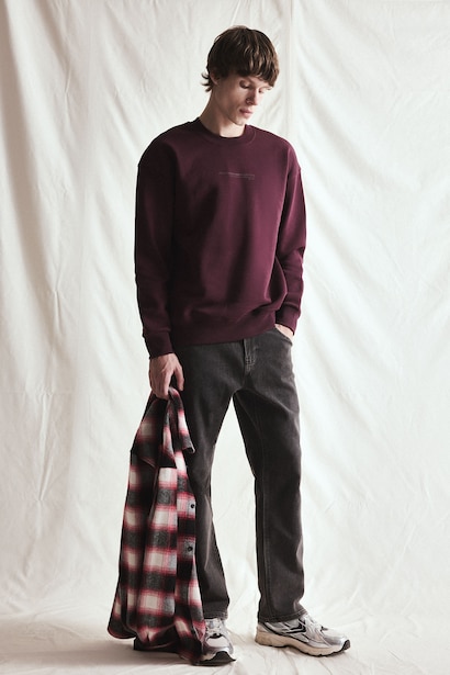 Boxy Fit Cotton Printed Fleece Lining Sweatshirt