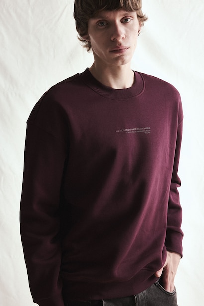 Boxy Fit Cotton Printed Fleece Lining Sweatshirt