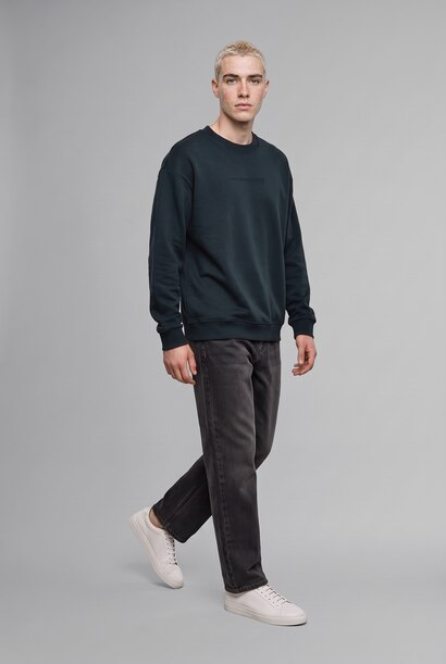 Boxy Fit Printed Crew Neck Sweatshirt
