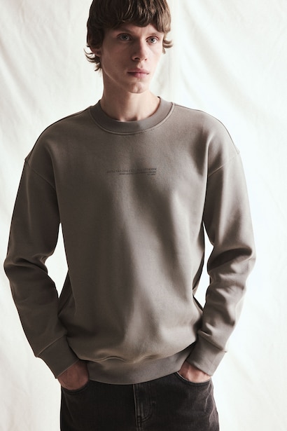 Boxy Fit Long Sleeve Cotton Crew Neck Printed Sweatshirt